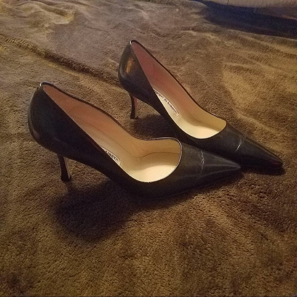 Black Calf Leather pointed toe Pumps